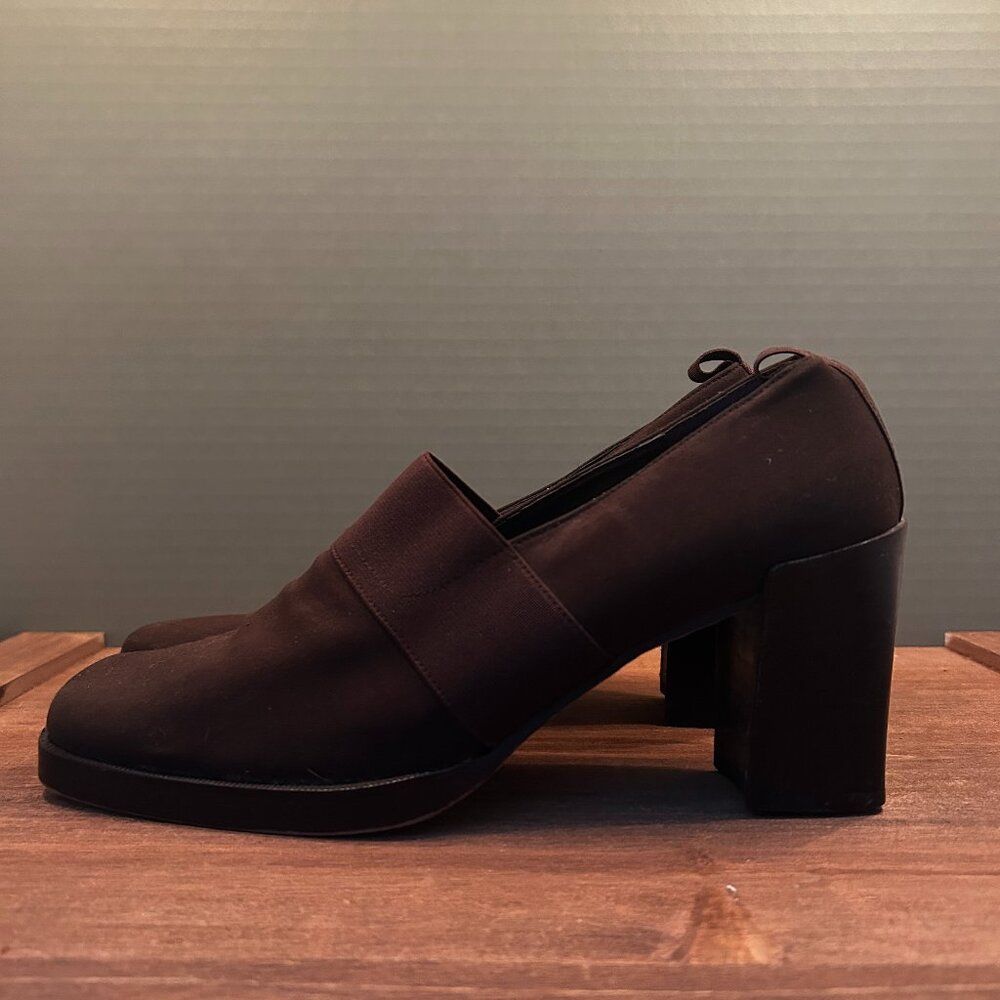 Donald J Pliner Womens Loafer Brown Fabric Block Heels Square Toe Slip On 7.5